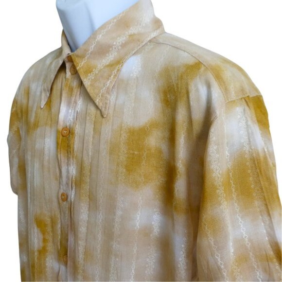 Johnny Max Vintage Button Front Crinkle Shirt Disco Dagger Collar Floral Stripes - Picture 1 of 9
